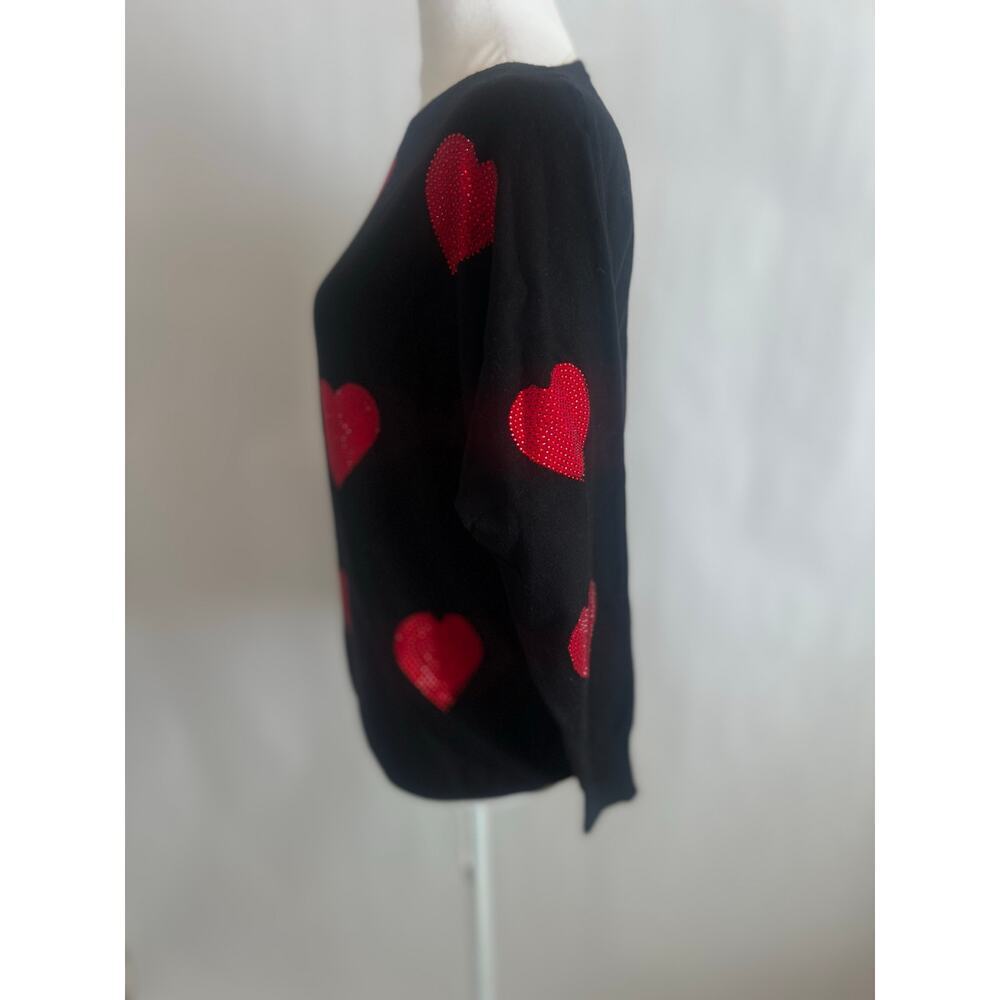 LIV MILANO BLING HEART DOLMAN SWEATER BLACK WITH RED HEARTS SIZE SMALL - Picture 5 of 11